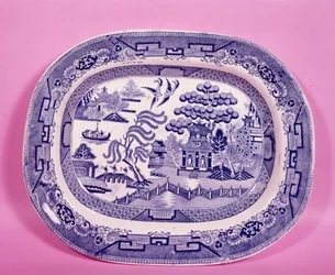 Blue and White Willow Pattern Oval Dish